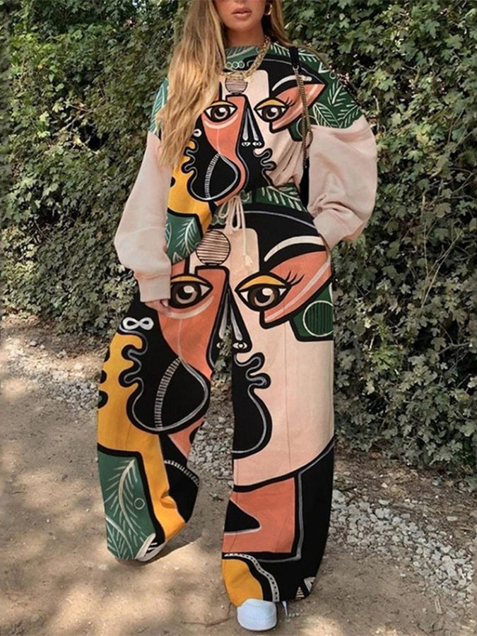 Printed Sweatshirt Pants Long Set