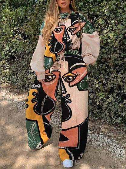 Printed Sweatshirt Pants Long Set