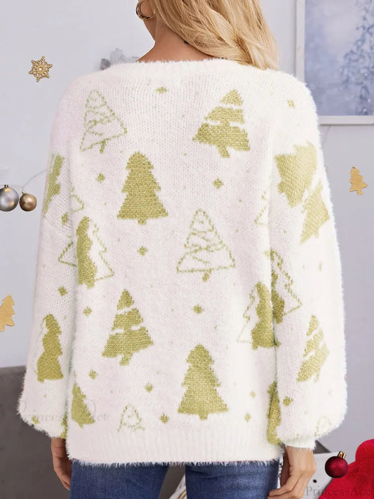 Multi-color Christmas Tree Design Round Neck Loose Lazy Wind Christmas Sweater