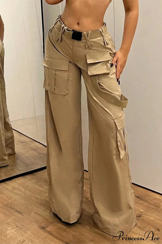 Multi-pocket Mid-rise Straight-leg Cargo Pants