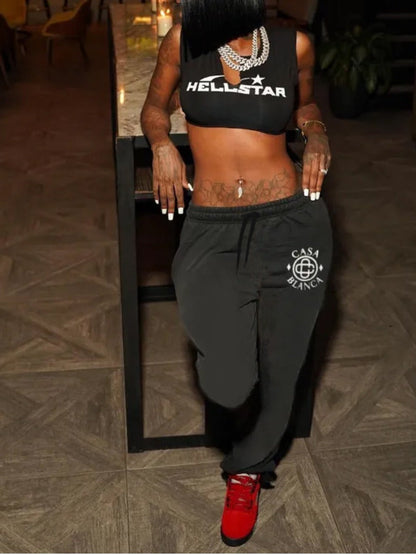 Letter Print Drawstring Sweatpants At8037