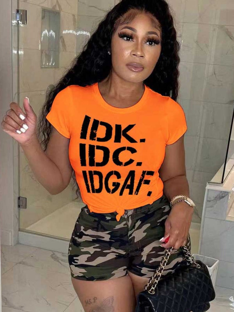 Round Neck Letter Print T-shirt Ar503