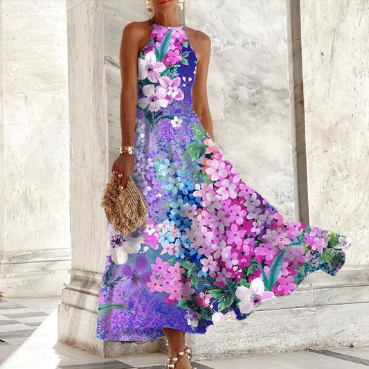 Anne | Purple Print Sleeveless Maxi Dress