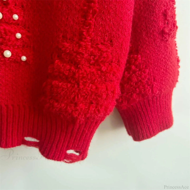 New O-neck Lantern Sleeve Loose Knitted Christmas Christmas Sweater