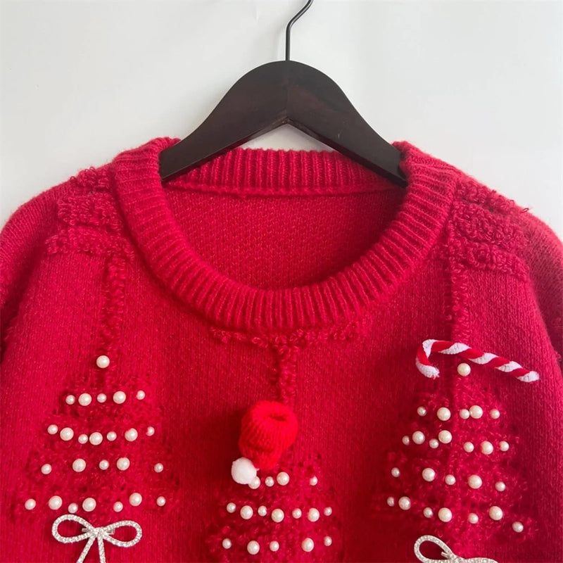 New O-neck Lantern Sleeve Loose Knitted Christmas Christmas Sweater
