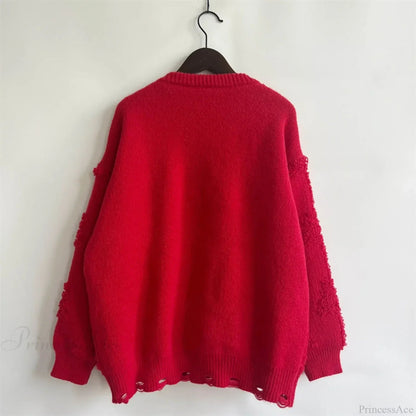 New O-neck Lantern Sleeve Loose Knitted Christmas Christmas Sweater
