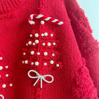 New O-neck Lantern Sleeve Loose Knitted Christmas Christmas Sweater
