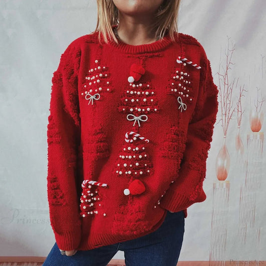 New O-neck Lantern Sleeve Loose Knitted Christmas Christmas Sweater
