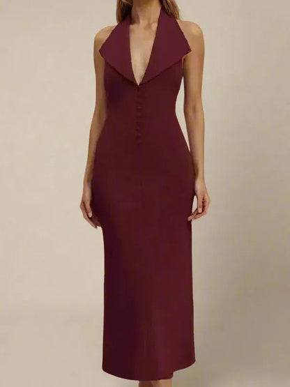 Halterneck Backless Midi Dress
