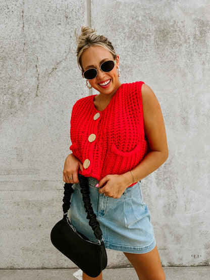 Knitted Button-up Vest Sweater Waist Coat