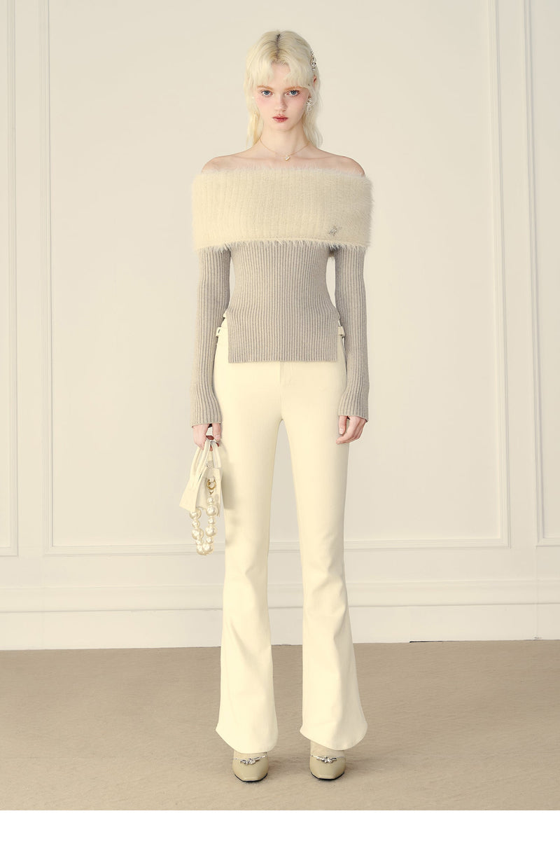 Thick Off-shoulder Mink Cashmere Knit Sweater