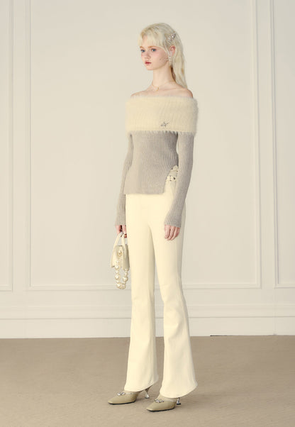 Thick Off-shoulder Mink Cashmere Knit Sweater