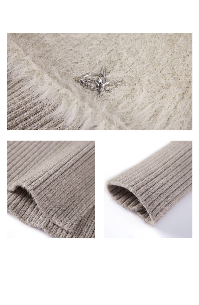 Thick Off-shoulder Mink Cashmere Knit Sweater