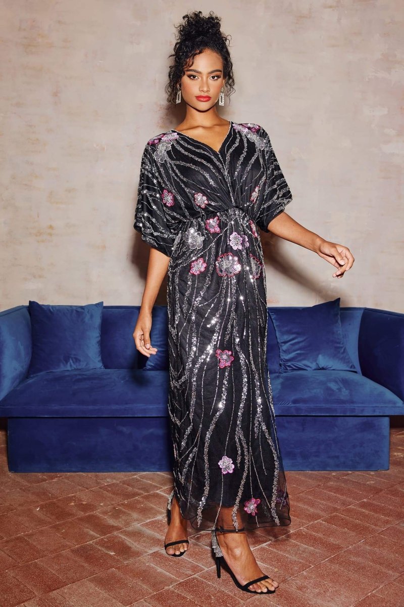 Nina Embroidered Sequins Maxi Dress