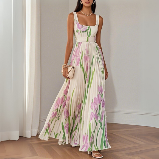Zinnias - Stylish Pleated Maxi Dress