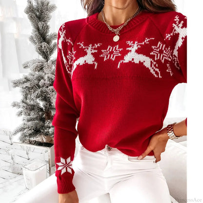 Knitted Round Neck Long Sleeve Christmas Deer Jumper Christmas Sweater