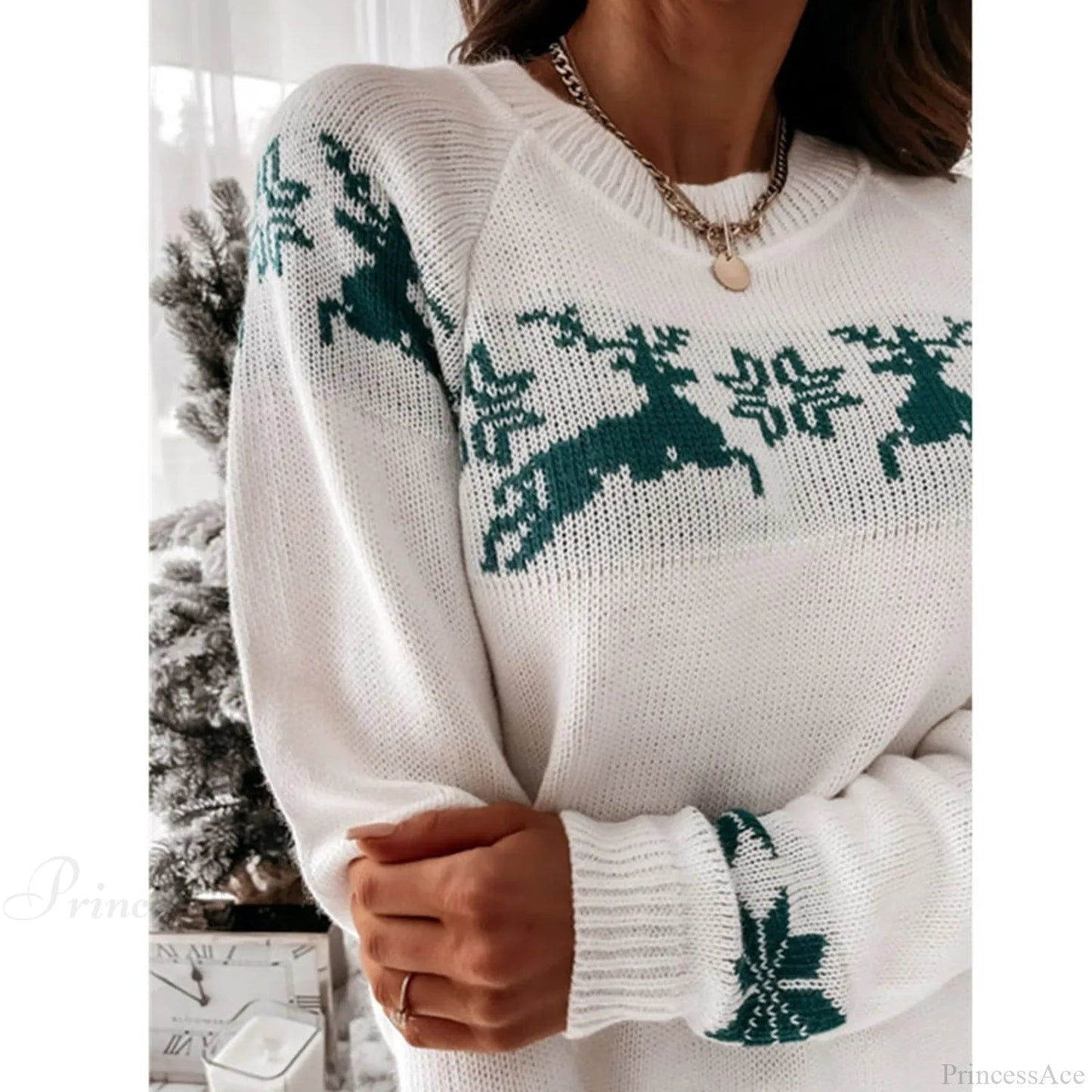 O Neck Elk Snowflake Autumn Winter Pullover Christmas Sweater