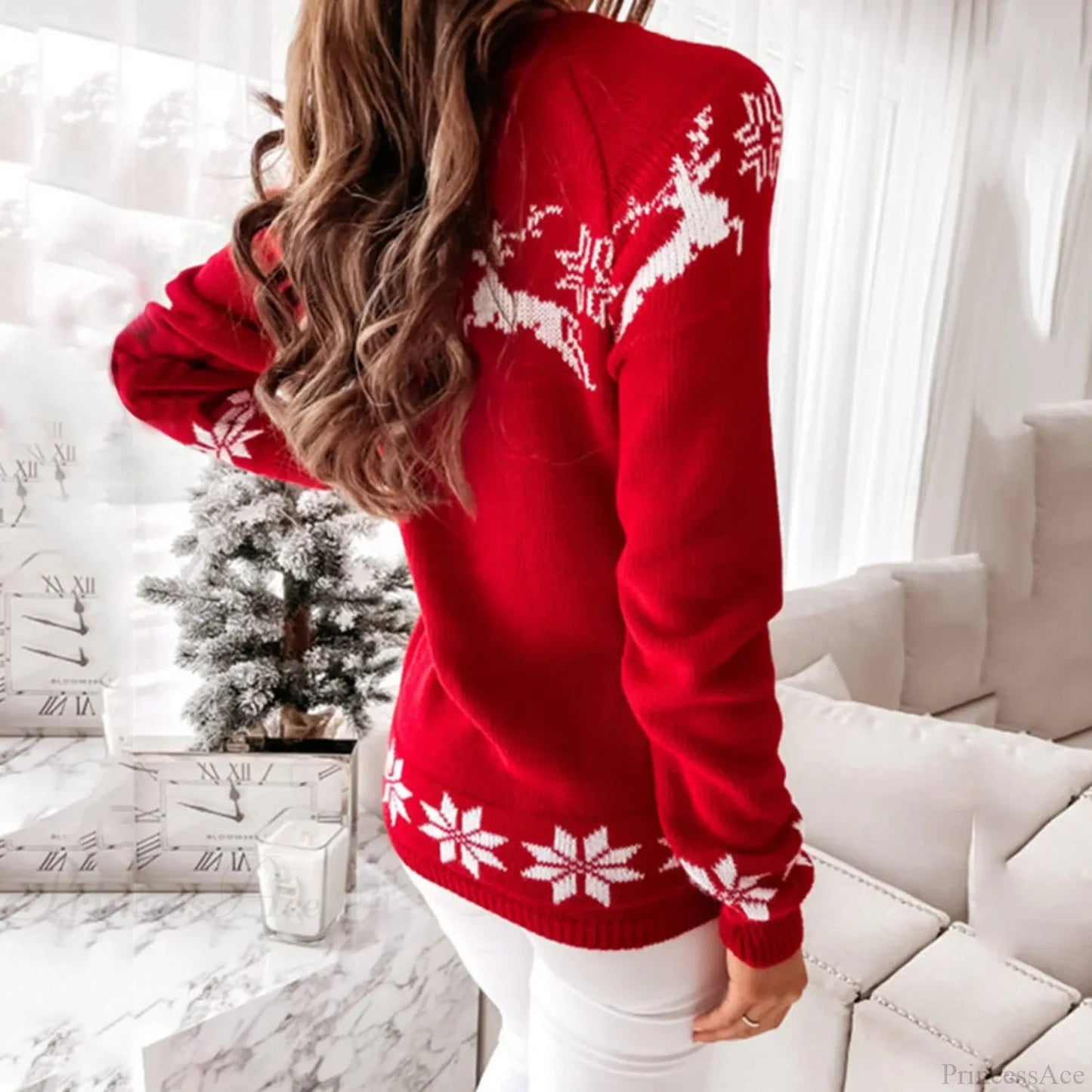 O Neck Elk Snowflake Autumn Winter Pullover Christmas Sweater