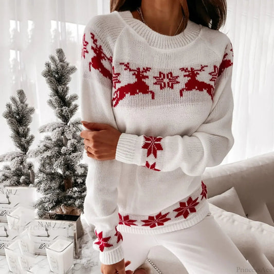 Knitted Round Neck Long Sleeve Christmas Deer Jumper Christmas Sweater