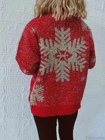 O-neck Shiny Loose Autumn Winter Female Long Sleeve Christmas Sweater