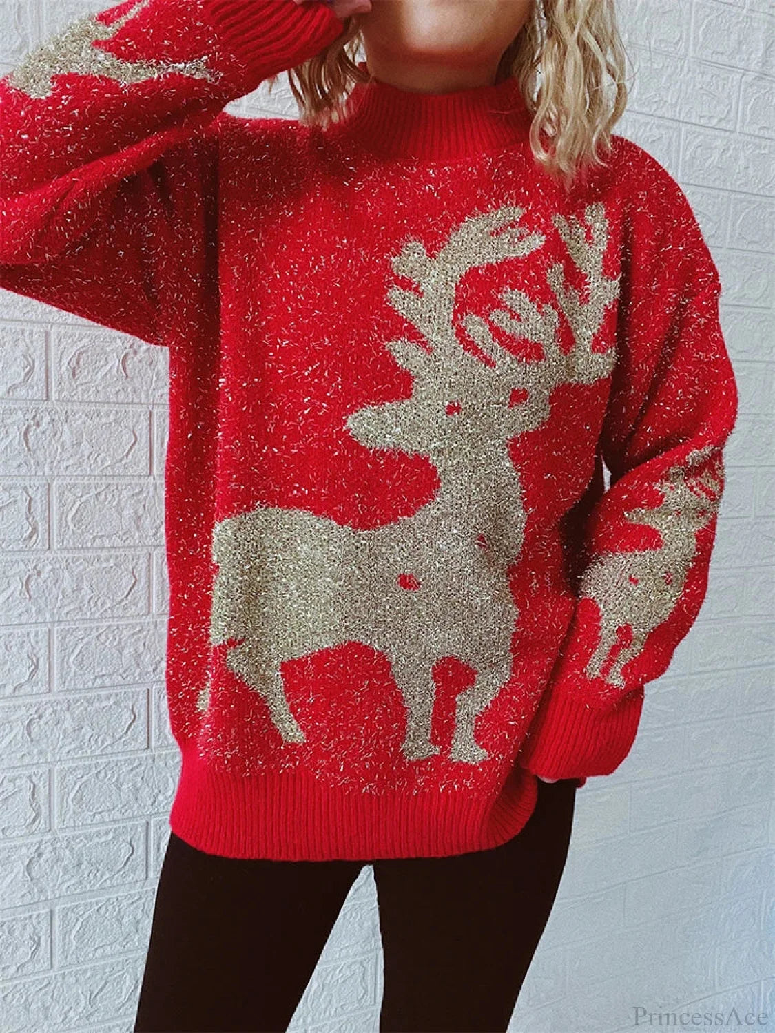 O-neck Shiny Loose Autumn Winter Female Long Sleeve Christmas Sweater