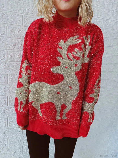 O-neck Shiny Loose Autumn Winter Female Long Sleeve Christmas Sweater
