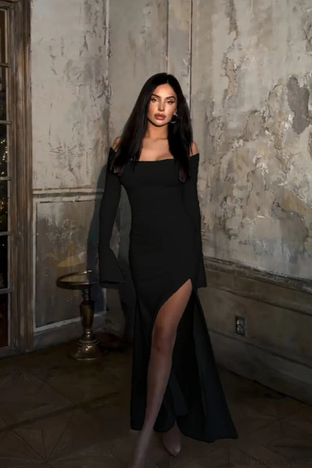 Off Shoulder Tie Fitted Maxi Dress
