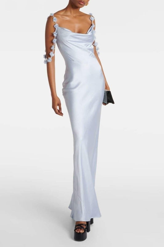Olive -applique Satin Maxi Dress