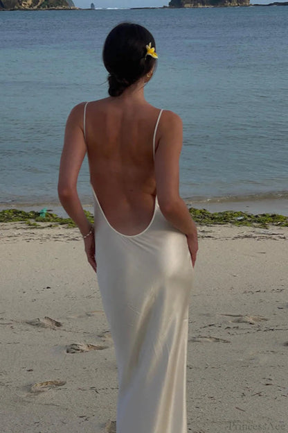 Open Back Satin Maxi Dress