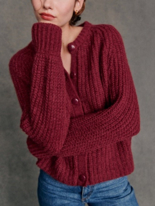 French Color Cardigan Plush Sweater