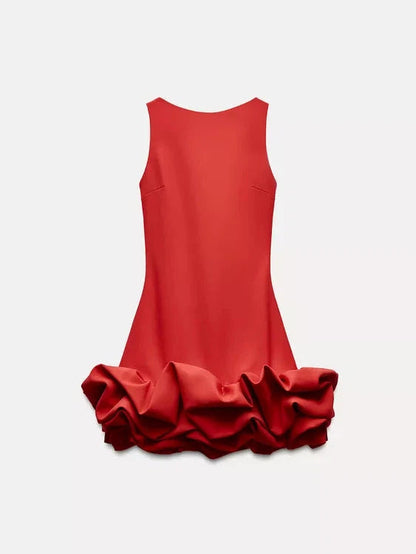 Crew Neck Sleeveless Ruffle Backless Romper