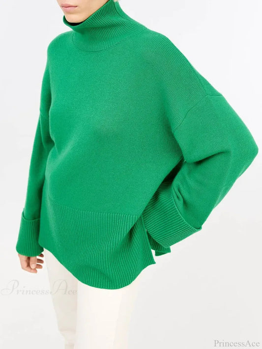 Oversize Turtleneck Knitted Big Green Christmas Sweater