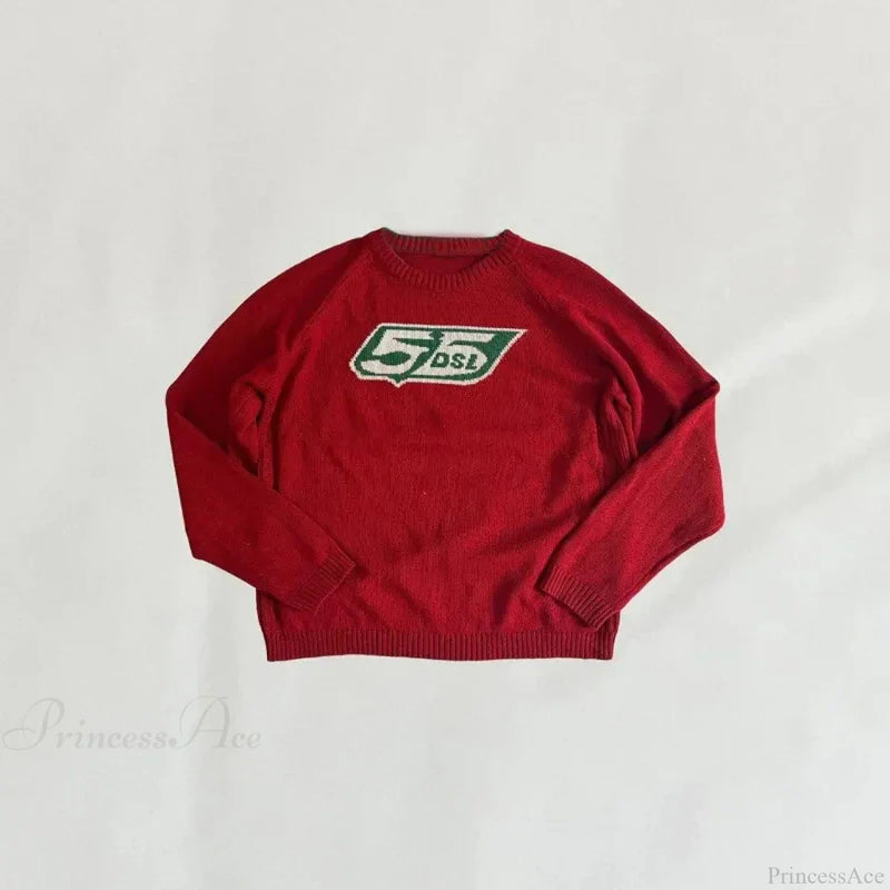 Oversized Harajuku Red Knitted Pullover Christmas Sweater