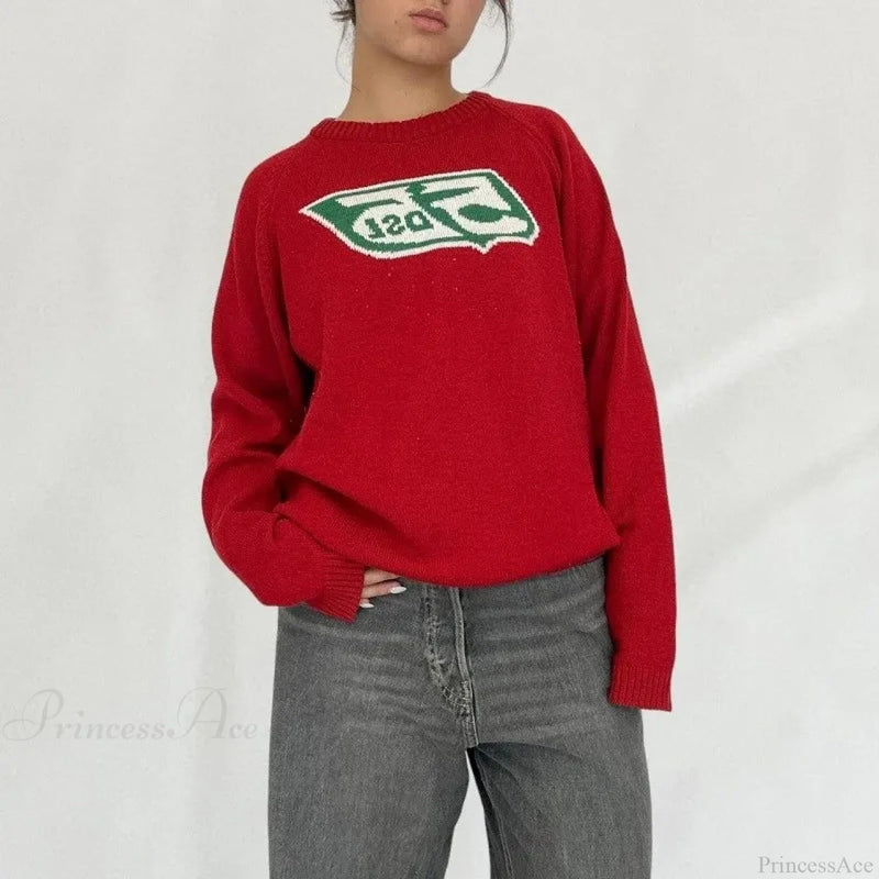 Oversized Harajuku Red Knitted Pullover Christmas Sweater