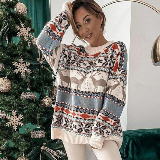Jacquard Print Warm Soft Loose Full Sleeve Christmas Christmas Sweater