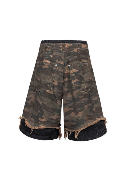 Double-layered Shredded Camo Shorts