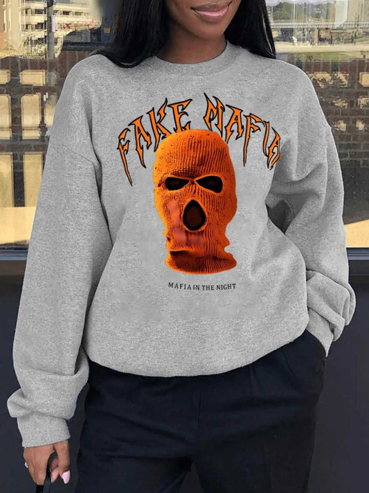 Masked Face Letter Print Sweatshirt Ac2067