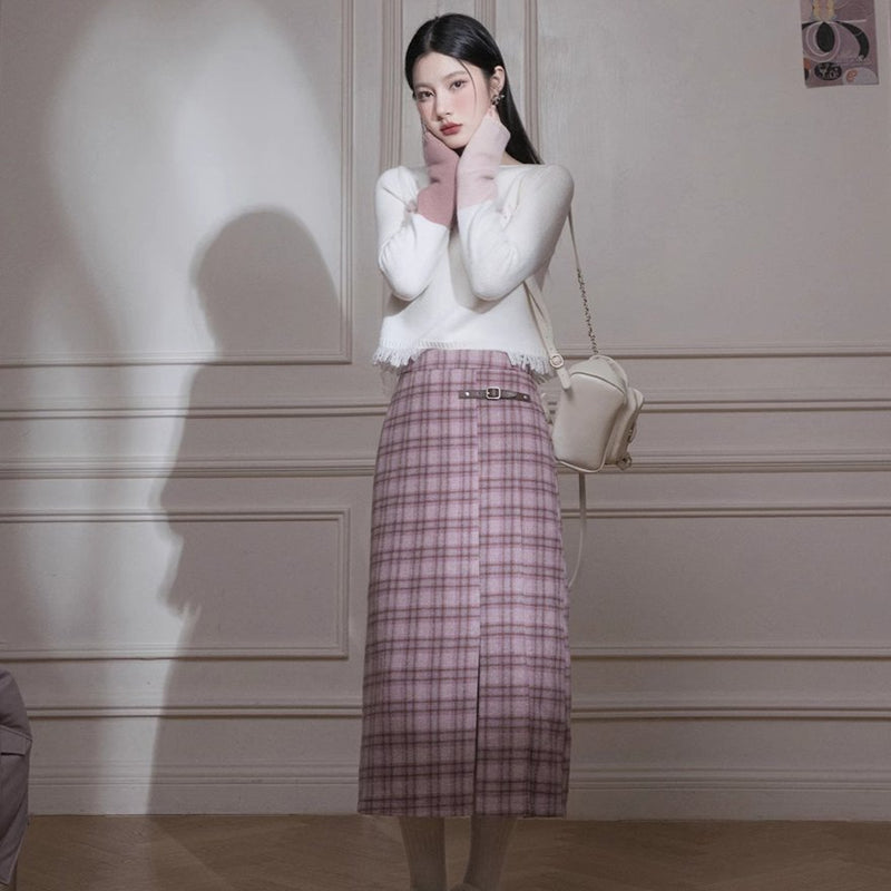 Heritage Plaid Slit Midi Skirt
