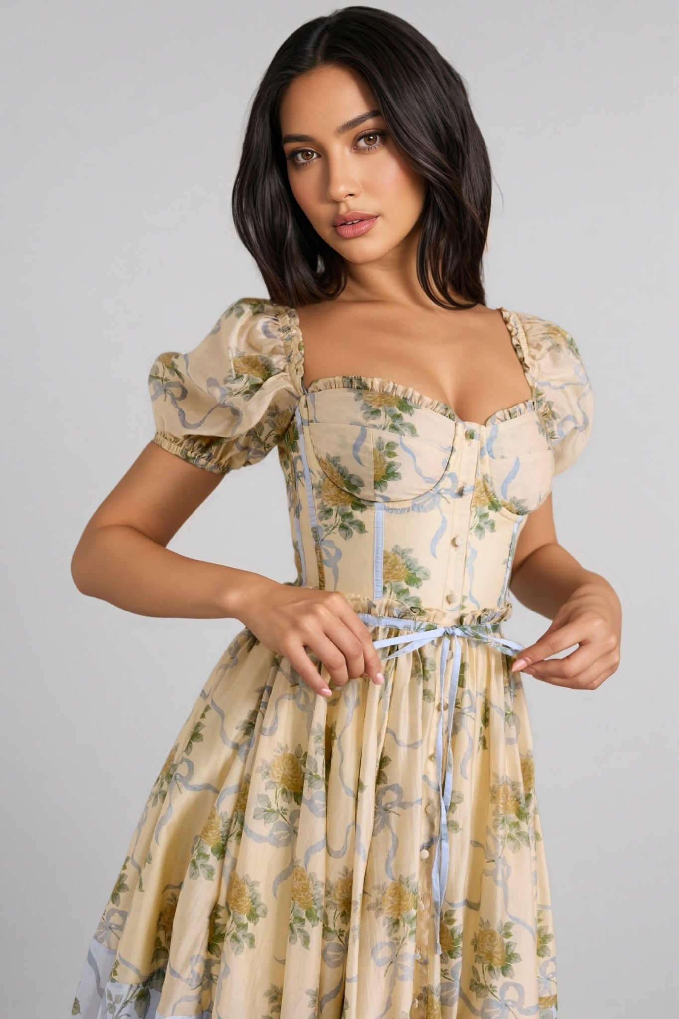 Elowen Yellow Rose Chiffon Midi Dress