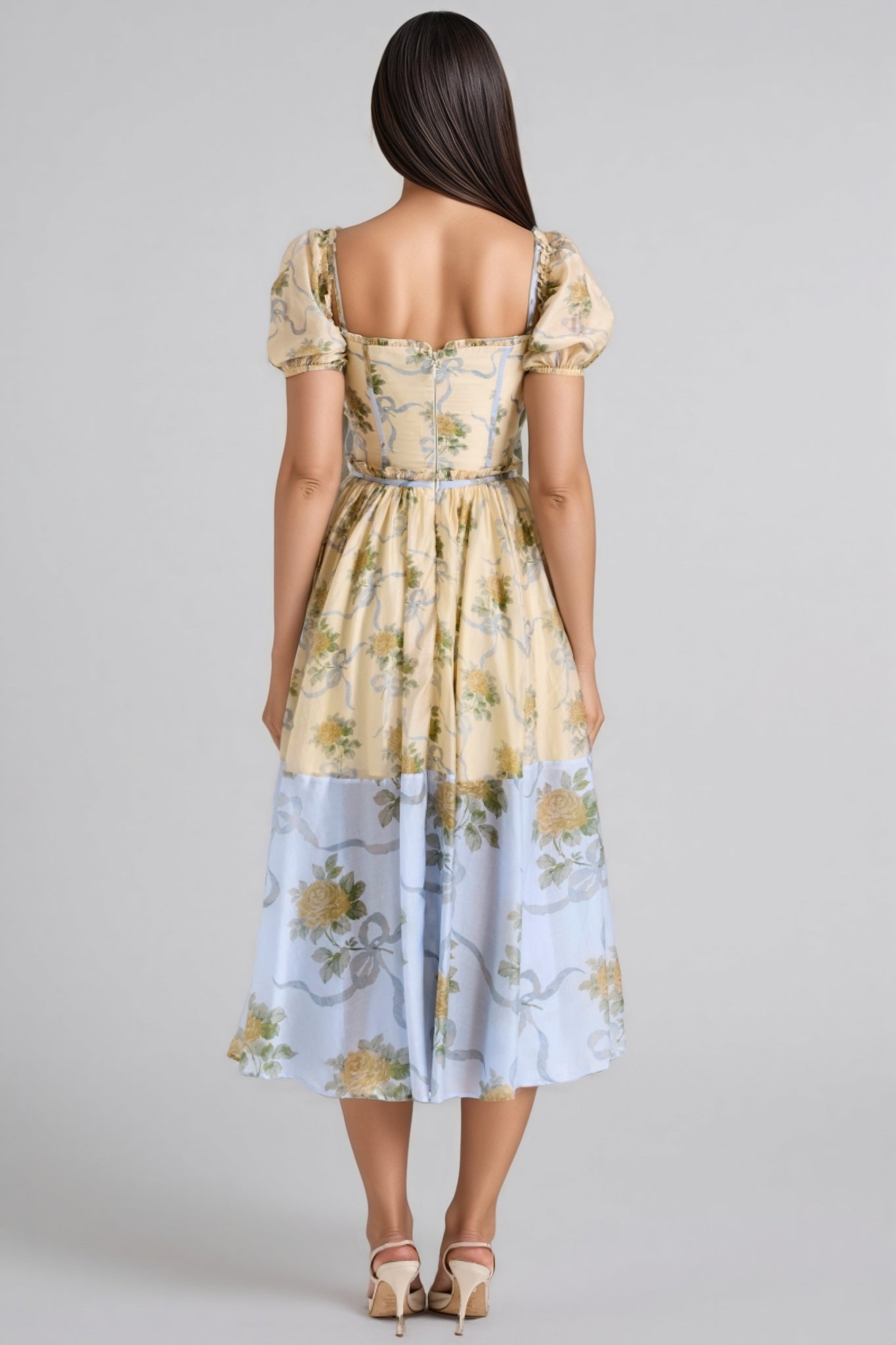 Elowen Yellow Rose Chiffon Midi Dress