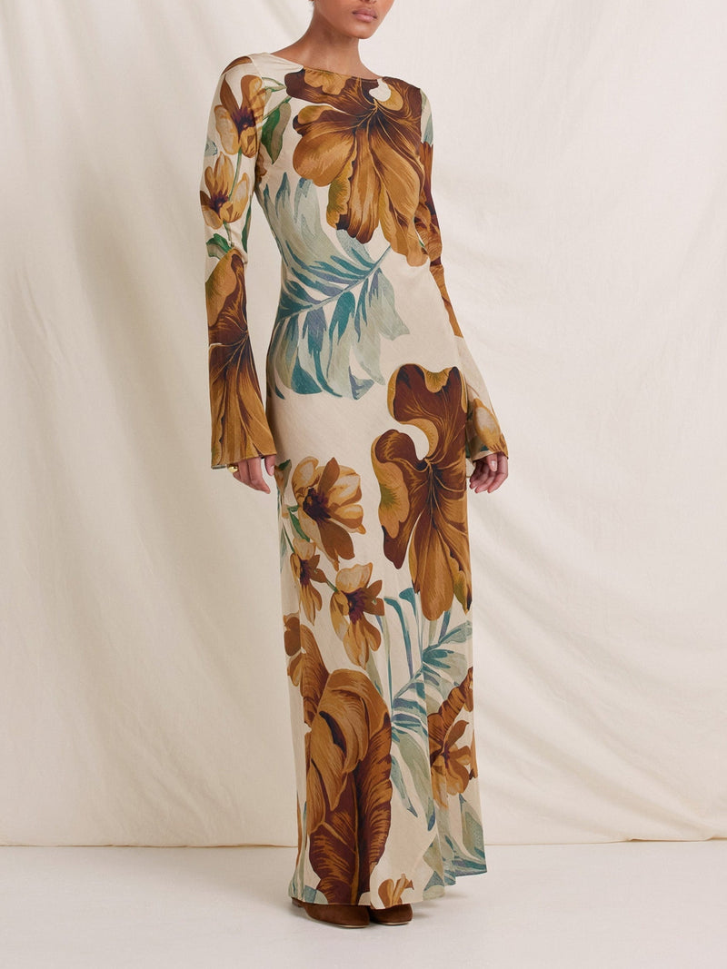 Hand—drawn Botanical Motifs Maxi Dress