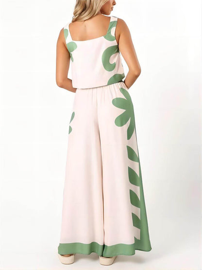 Sleeveless Folk Loose Wide-leg Pants Set