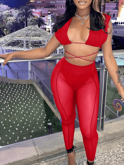 Sxy Crop Top See-through Pants Set Ar7045