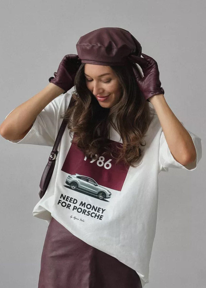 1986 Porsche Graphic Tee – Oversized White T-shirt for