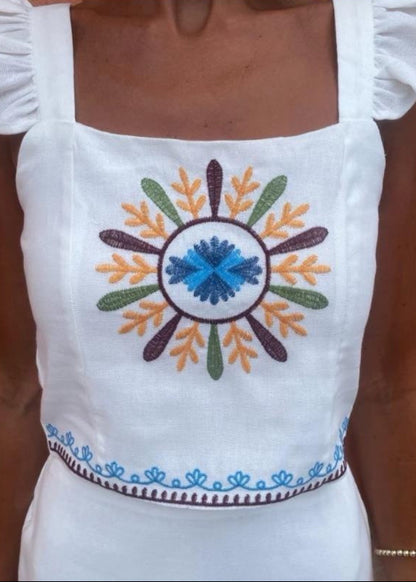 Solandra - Embroidered Two-piece Set With Ruffle Straps
