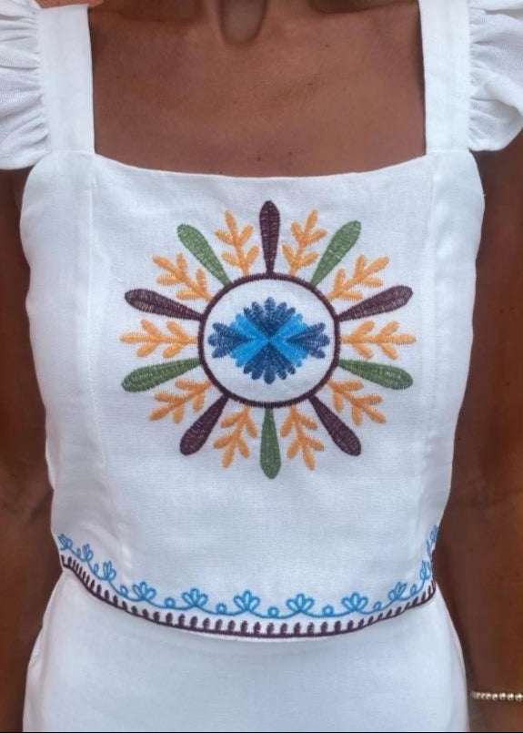 Solandra - Embroidered Two-piece Set With Ruffle Straps