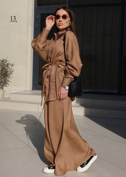 Willow Set – Button-down Belted Top & Maxi Skirt