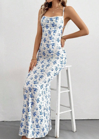 Blue Backless Maxi Dress - Crisscross Straps & Bodycon Fit