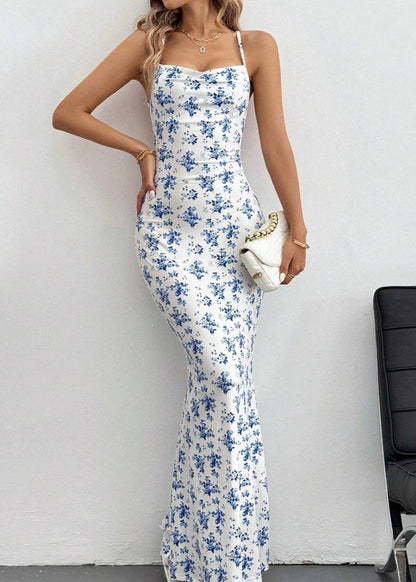 Blue Backless Maxi Dress - Crisscross Straps & Bodycon Fit