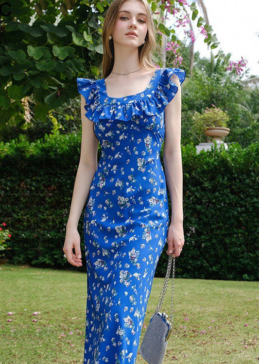 Blue Ruffle Maxi Dress - Lightweight Sleeveless Summer Look